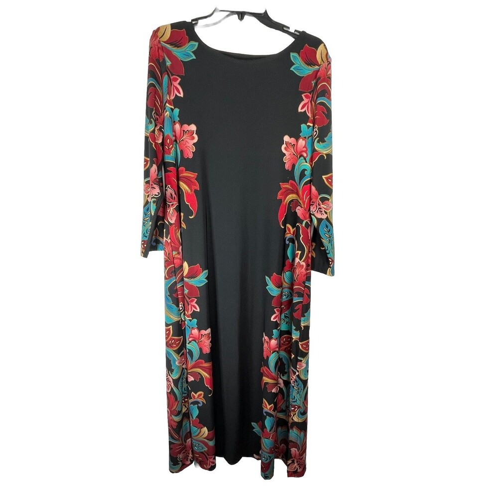 Chicos Floral Slinky Knit Travel Light Weight  L 2 Petite Dress Art Print